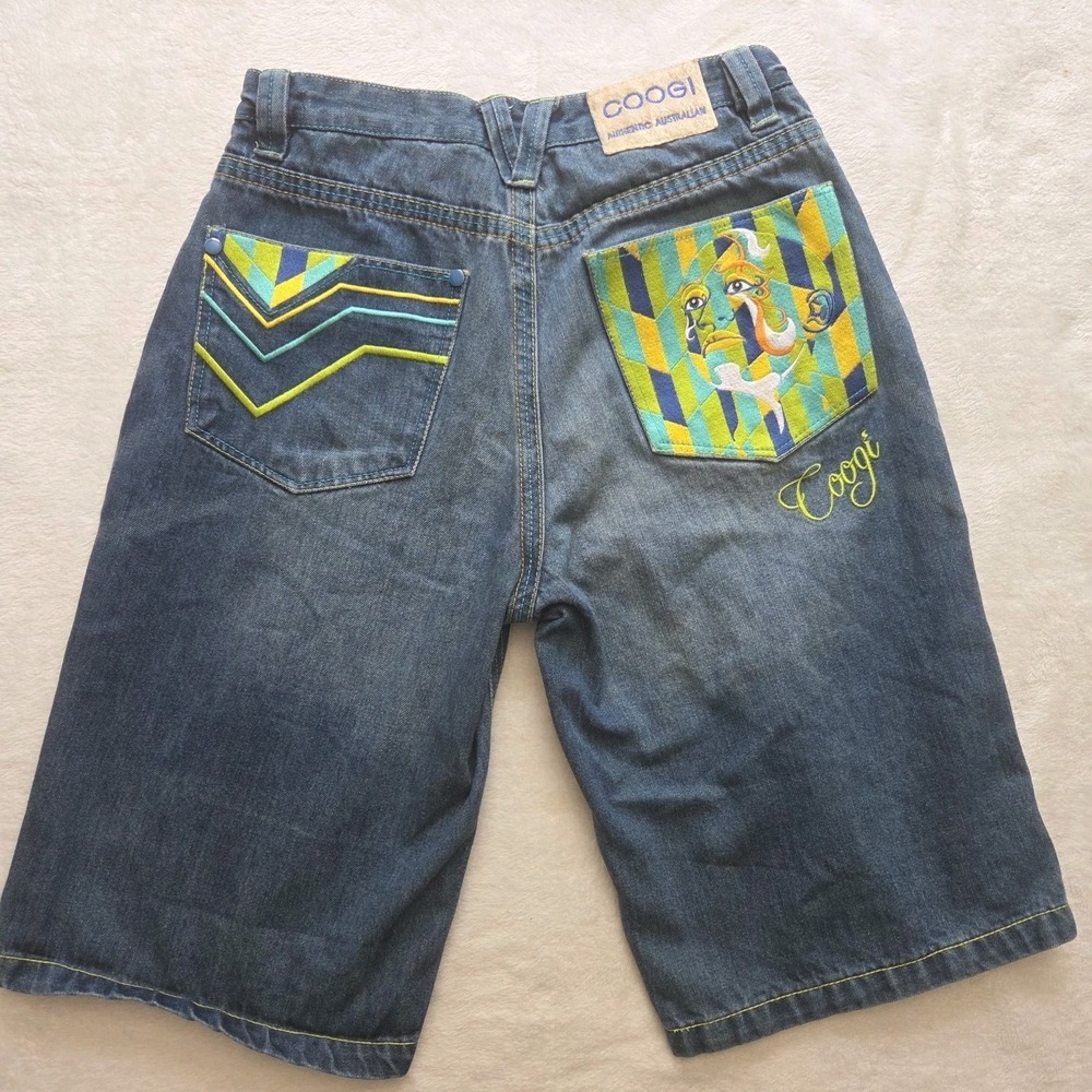 Coogi Jeans Men's Embroidered Colorful Long Denim Shorts Size 34 100% Cotton